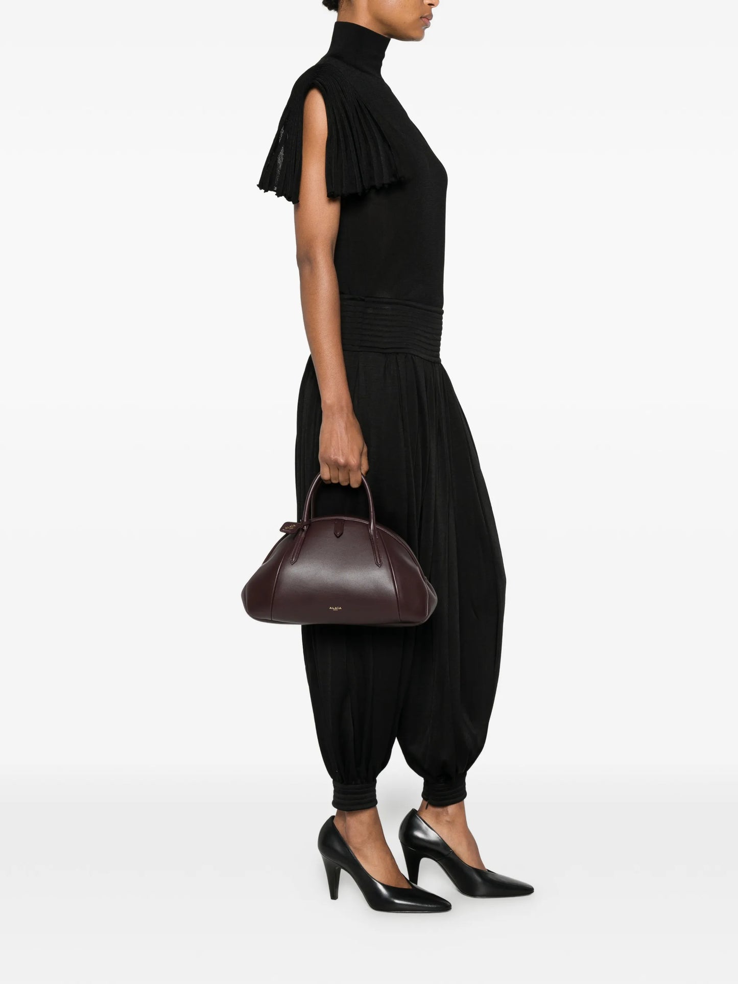dome-shaped leather tote bag