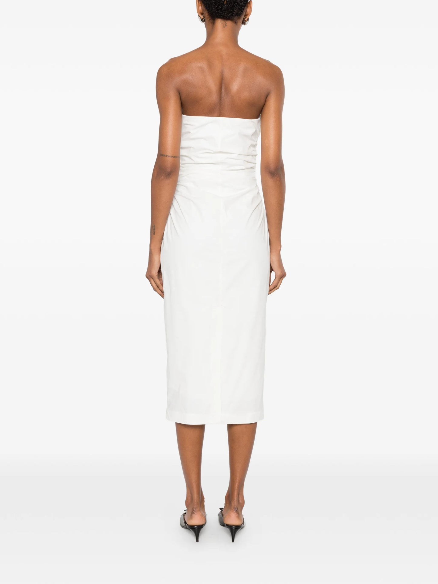 Vera flower-brooch strapless midi dress