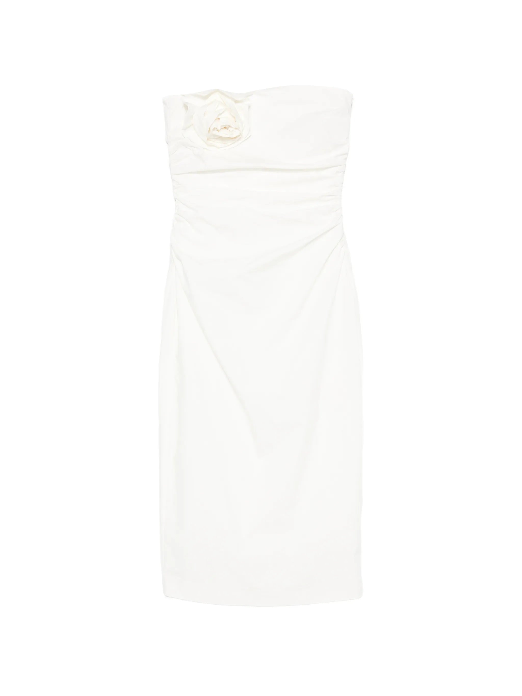 Vera flower-brooch strapless midi dress