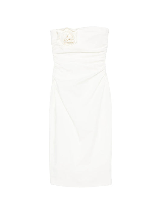 Vera flower-brooch strapless midi dress