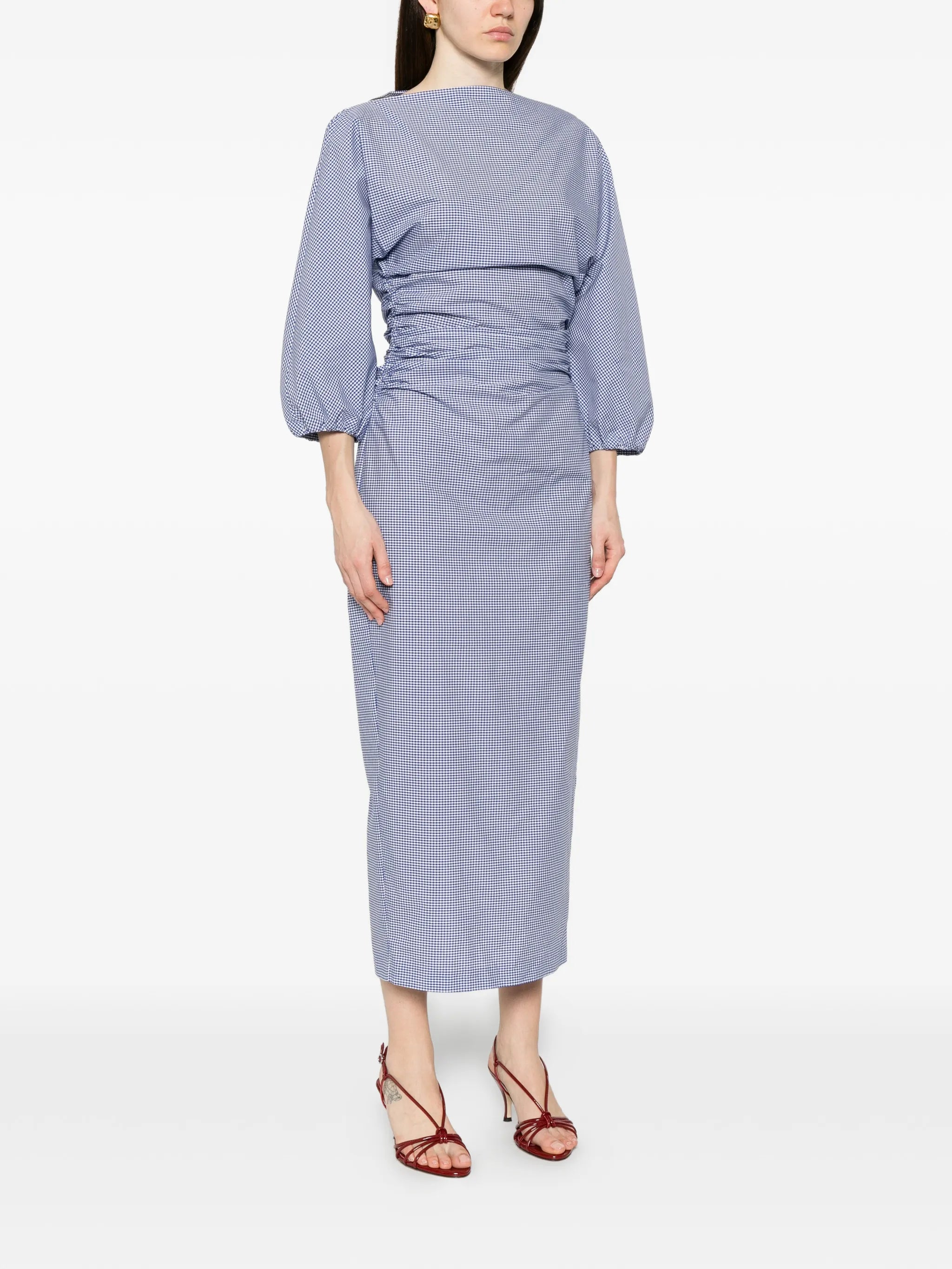 Ezra gingham-check ruched mini dress