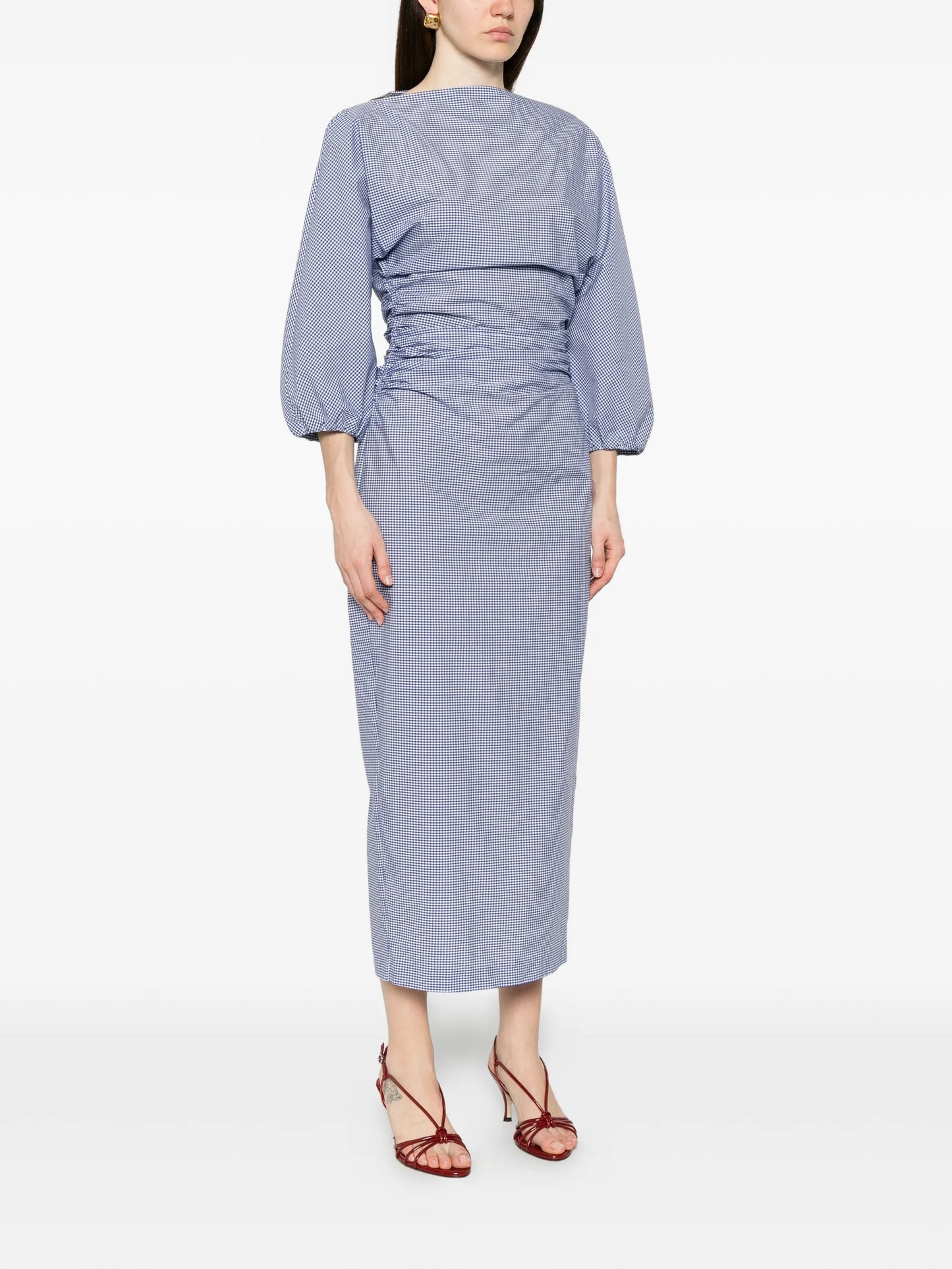 Ezra gingham-check ruched mini dress