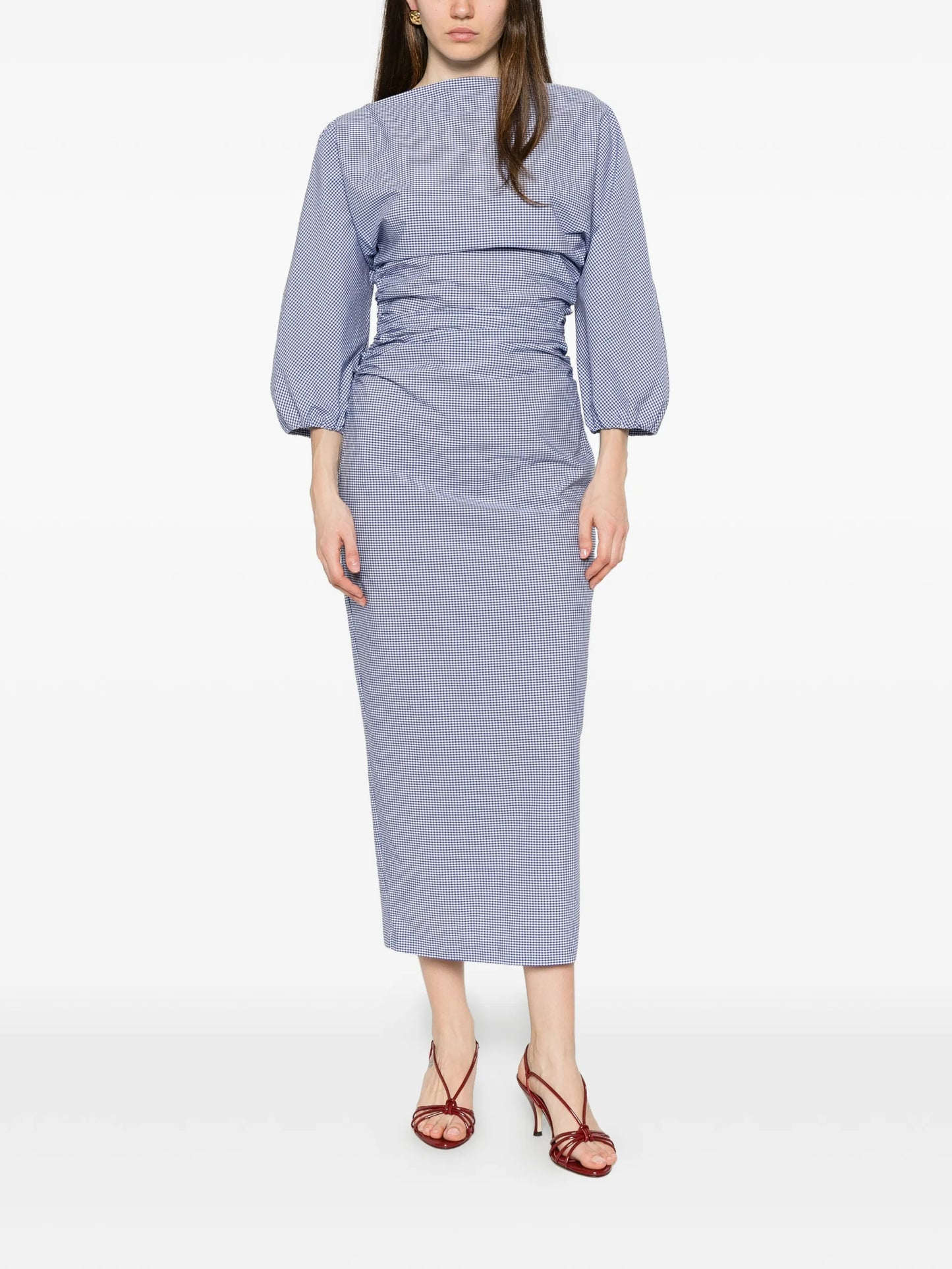 Ezra gingham-check ruched mini dress