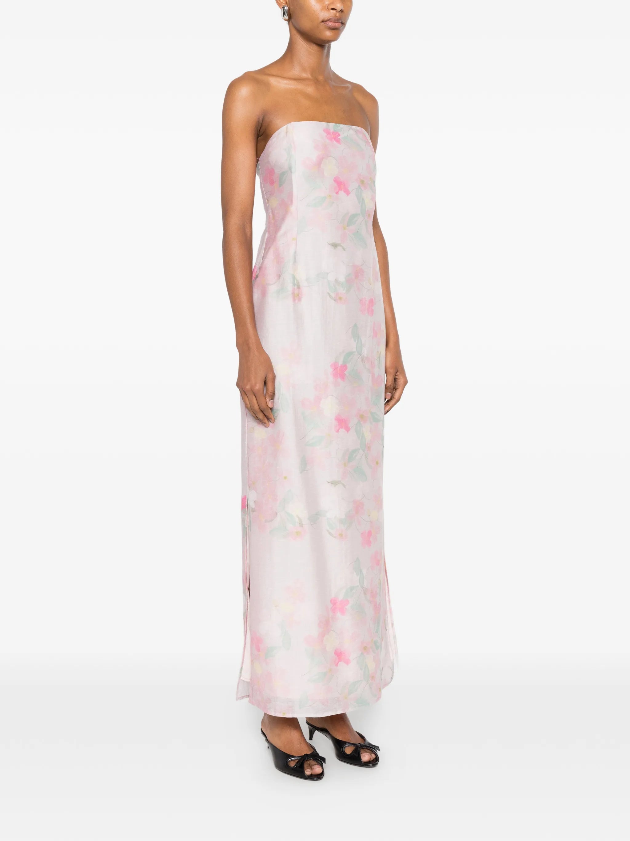 Elora floral-print strapless midi dress