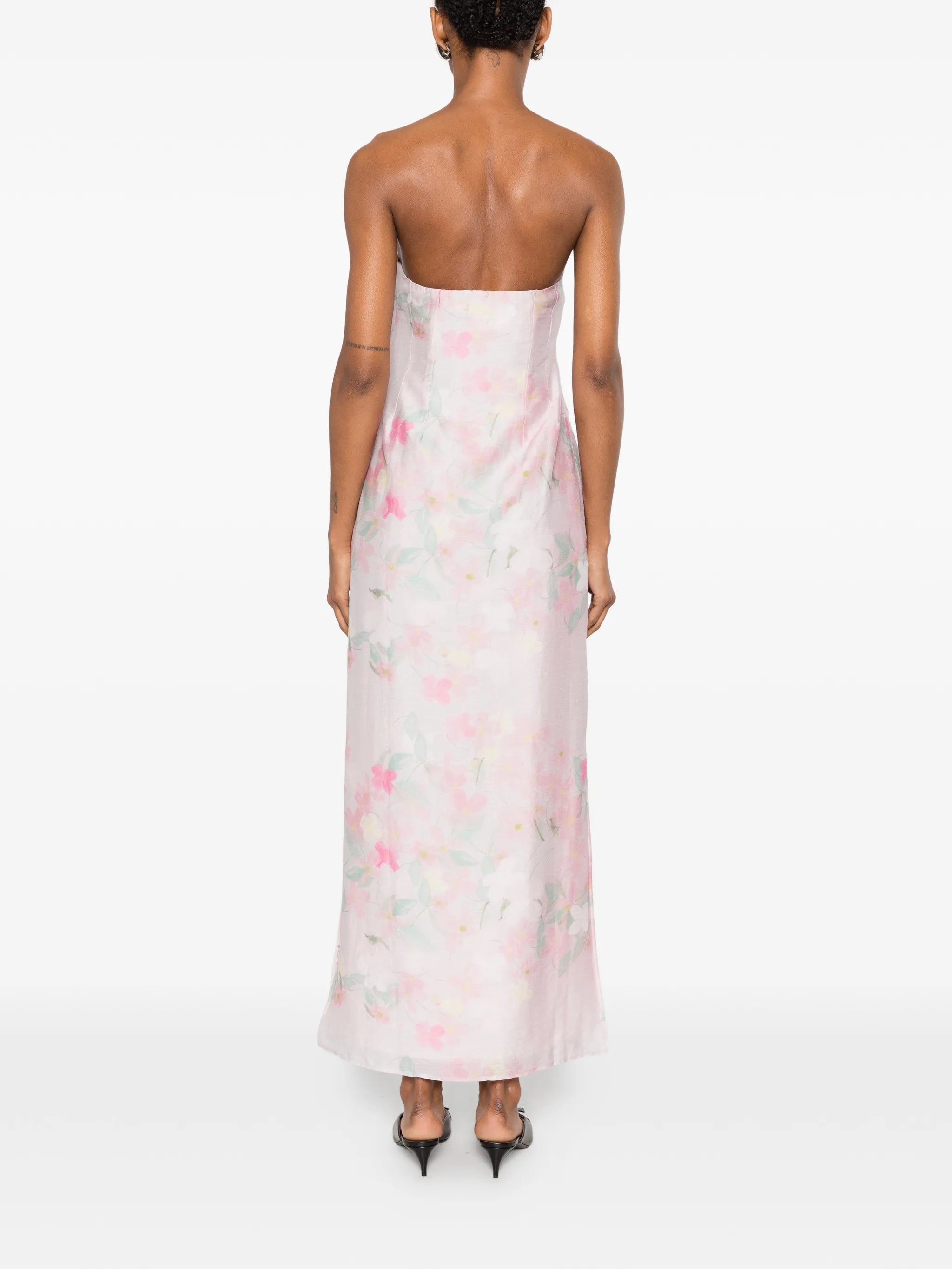 Elora floral-print strapless midi dress