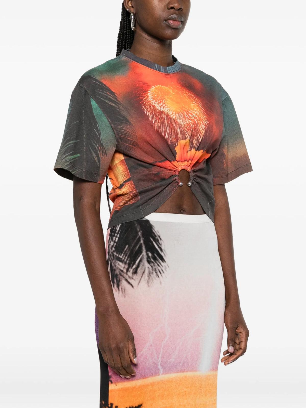 T-shirt in firework-printed cotton with signature piercing detail