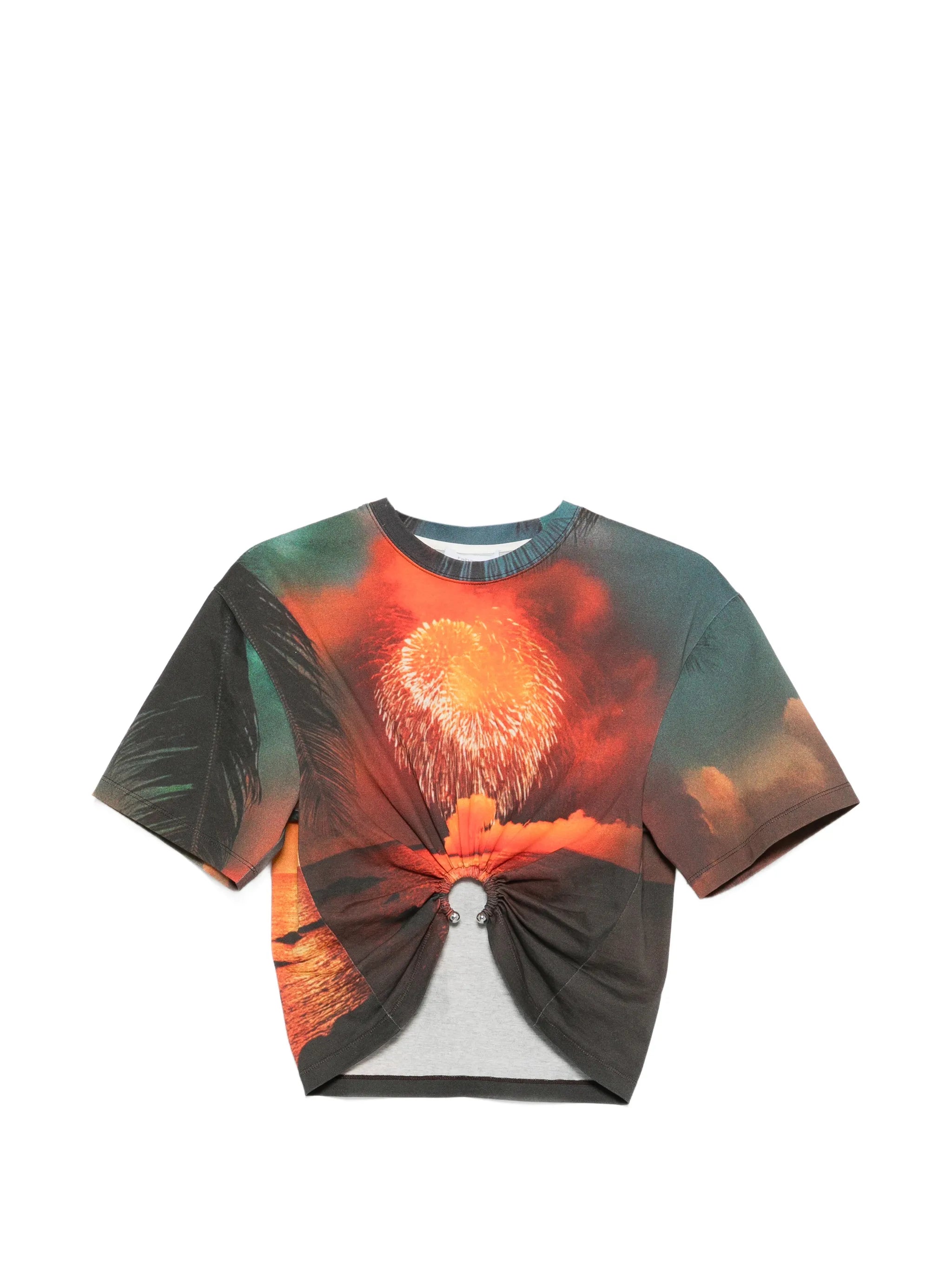 T-shirt in firework-printed cotton with signature piercing detail