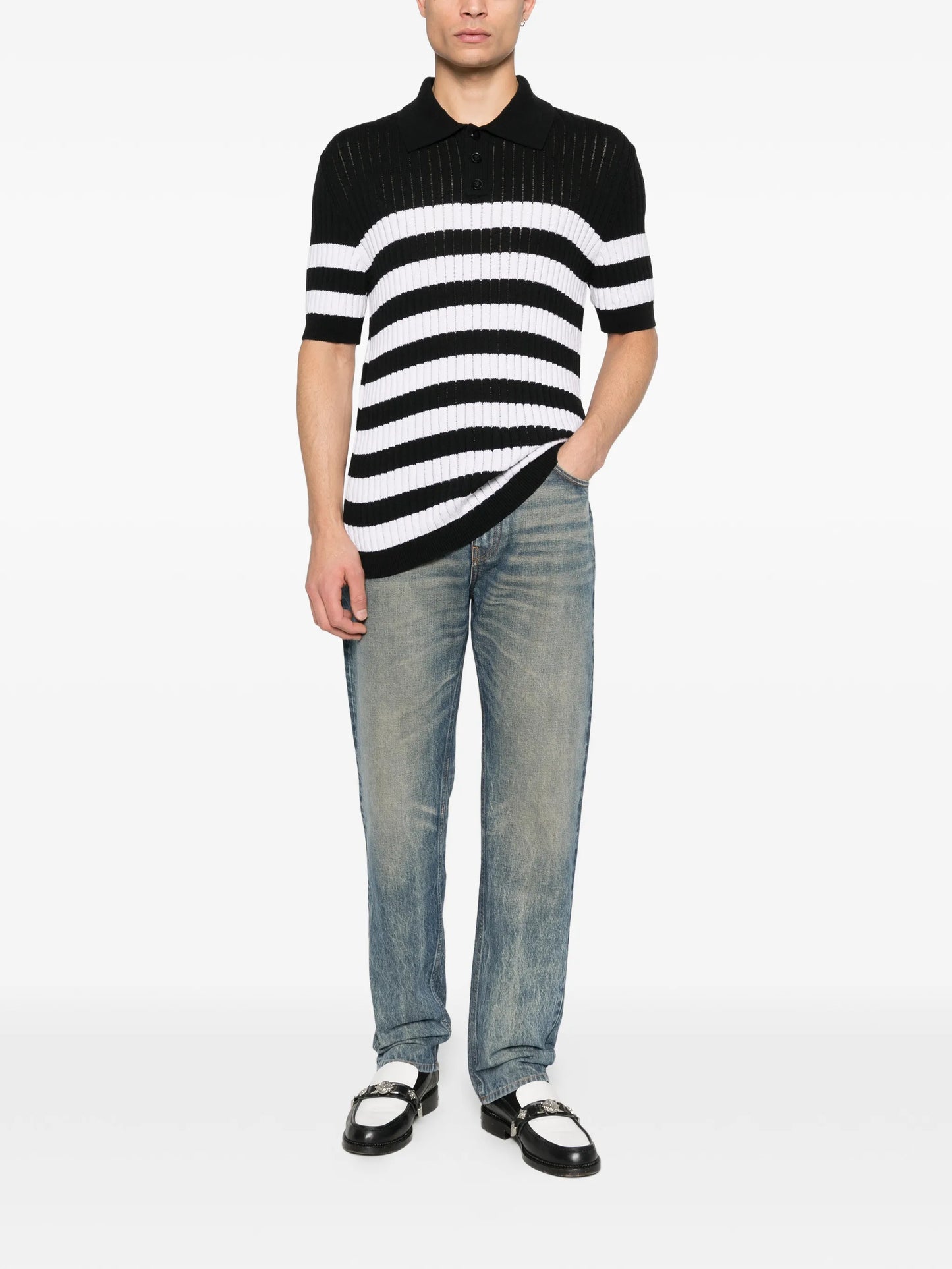 striped-pattern polo shirt