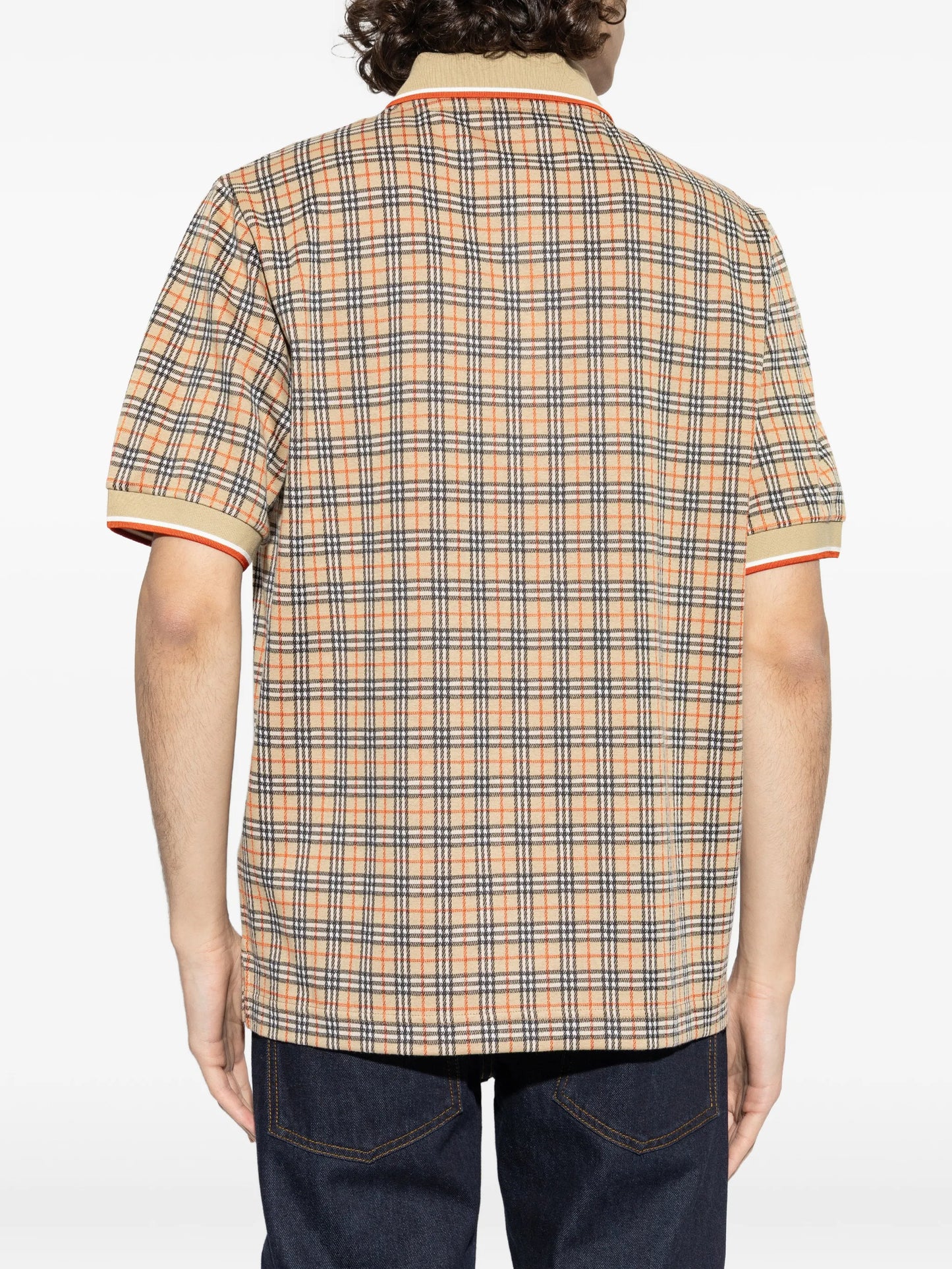 check-pattern logo-detail polo shirt