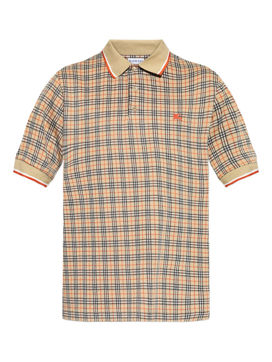 check-pattern logo-detail polo shirt