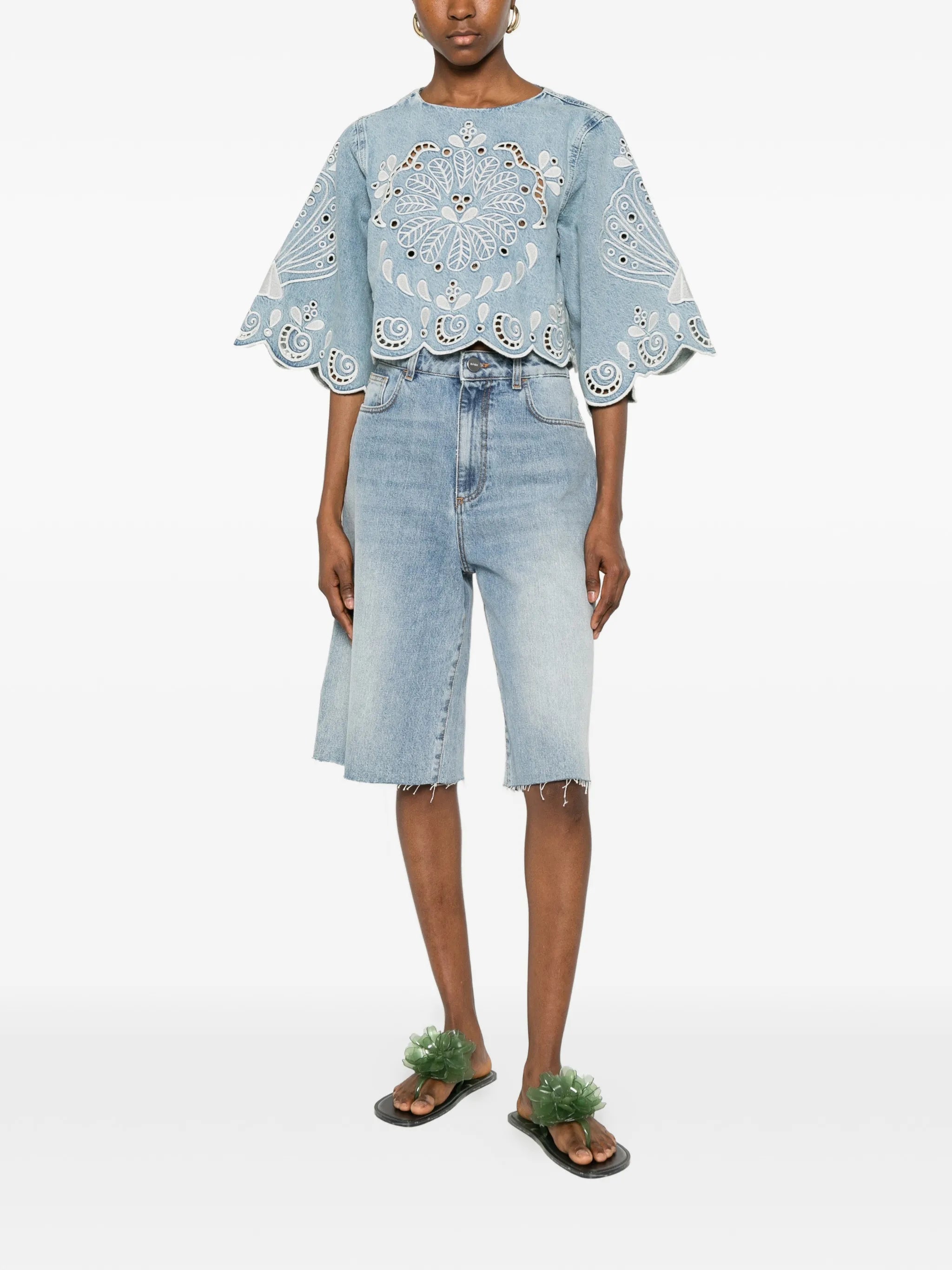Richelieux geometric-embroidered blouse