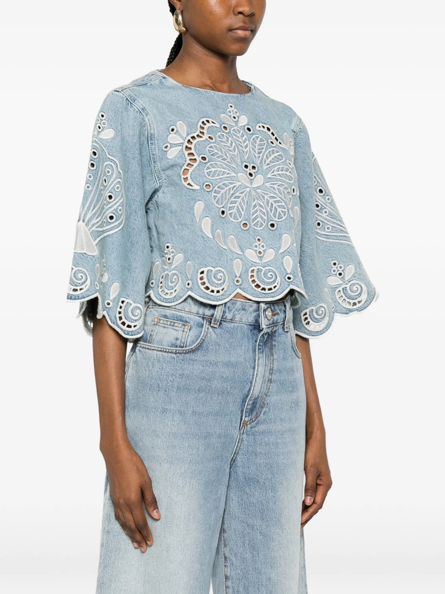 Richelieux geometric-embroidered blouse
