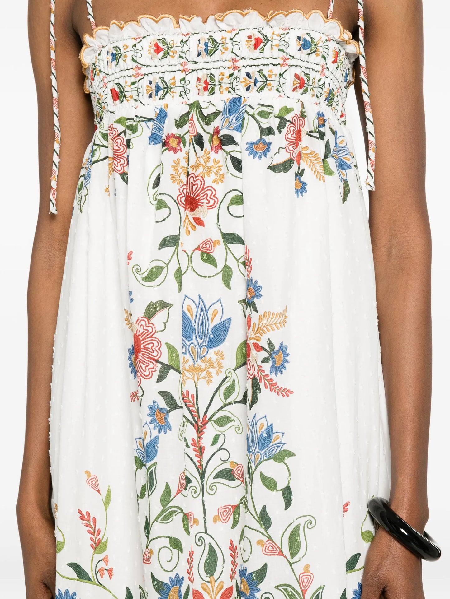 Stiched Garden floral-embroidered tiered midi dress