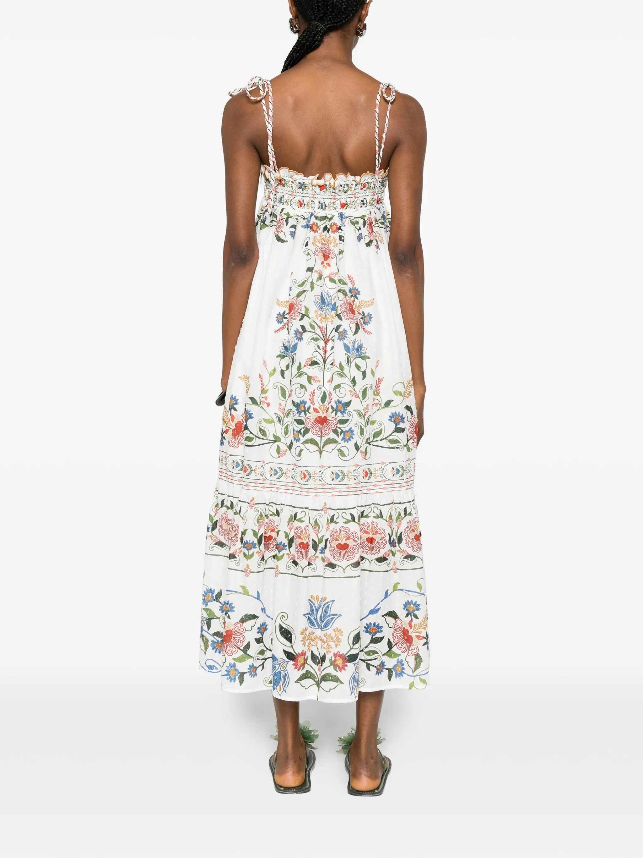 Stiched Garden floral-embroidered tiered midi dress
