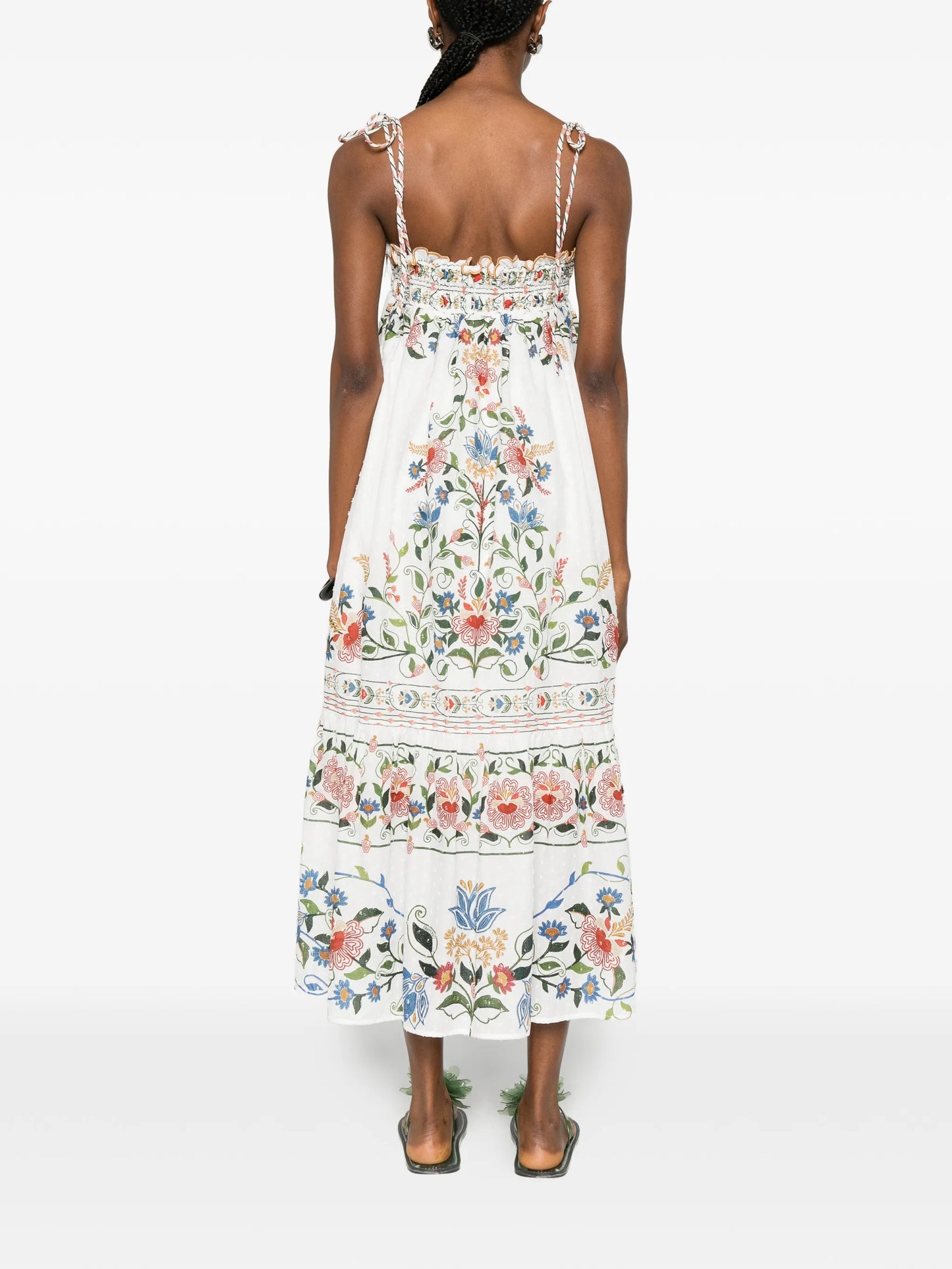 Stiched Garden floral-embroidered tiered midi dress
