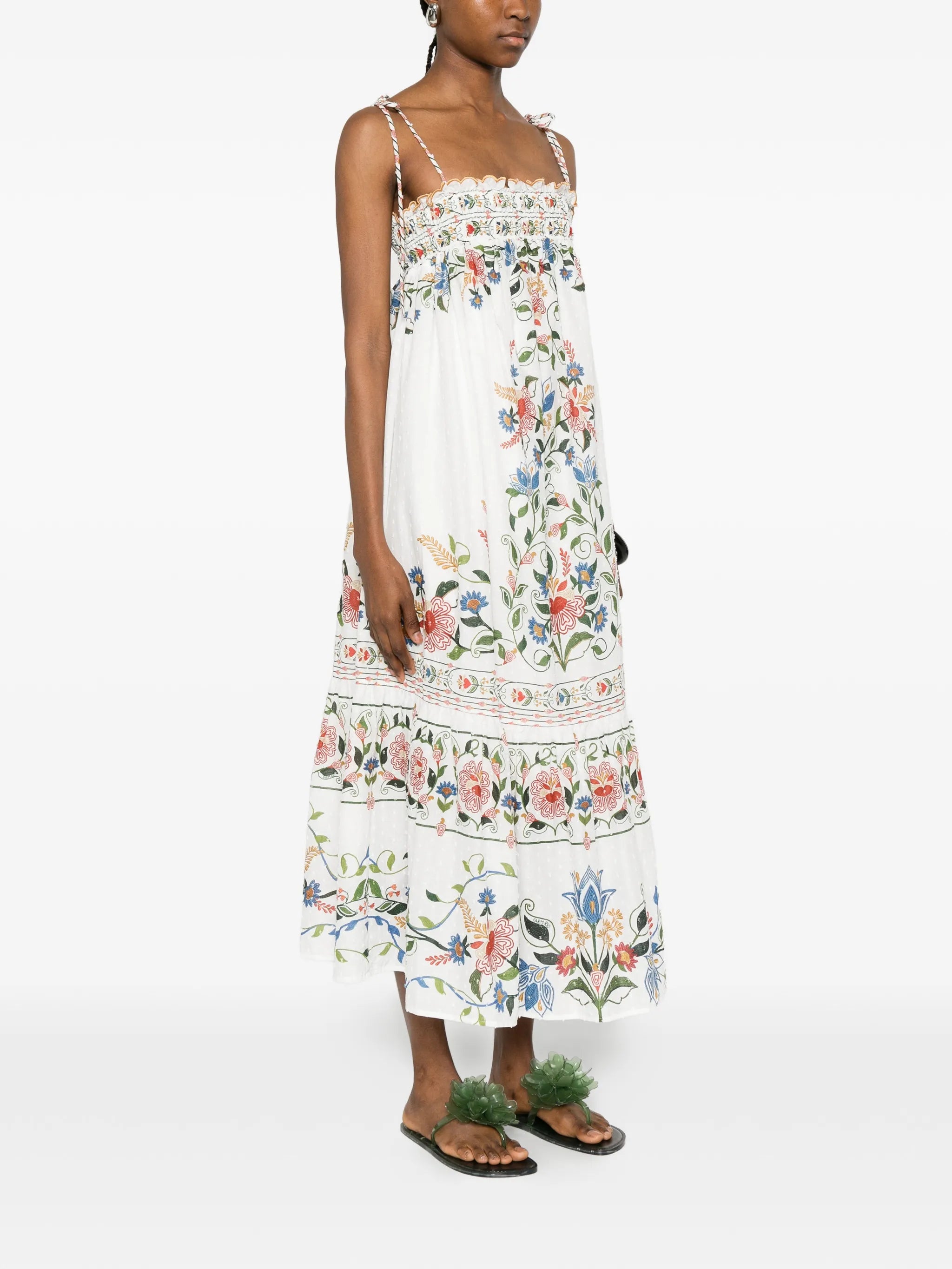 Stiched Garden floral-embroidered tiered midi dress