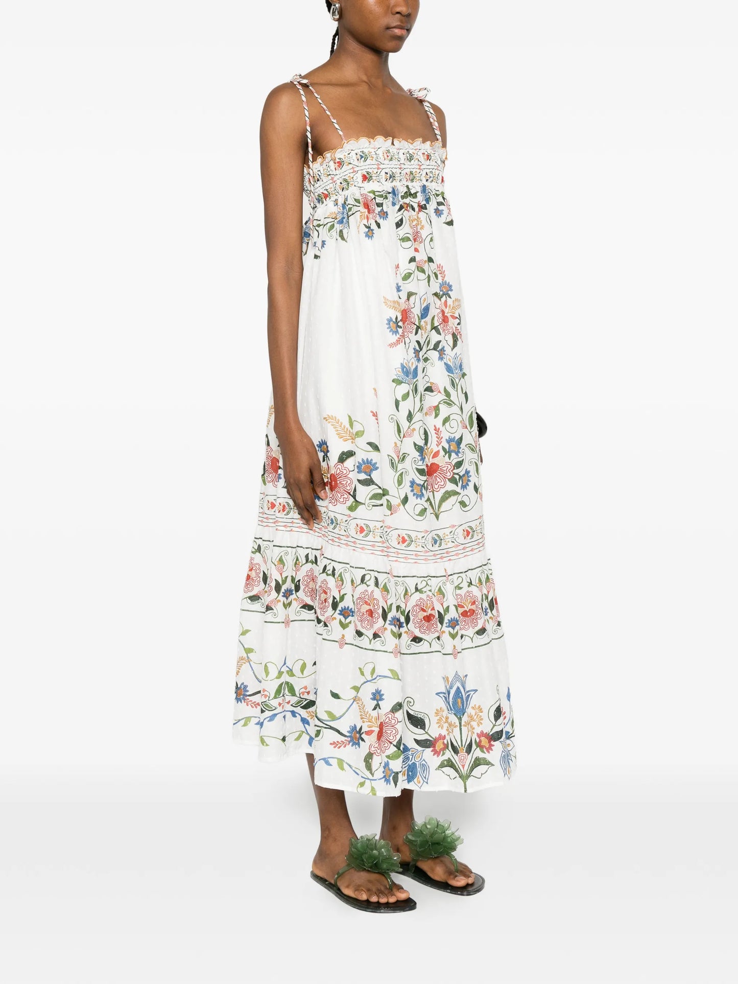 Stiched Garden floral-embroidered tiered midi dress