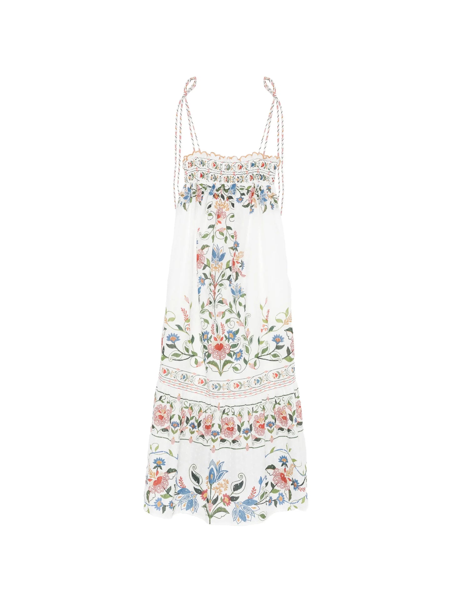 Stiched Garden floral-embroidered tiered midi dress