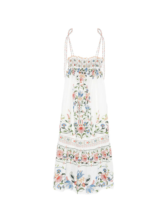 Stiched Garden floral-embroidered tiered midi dress