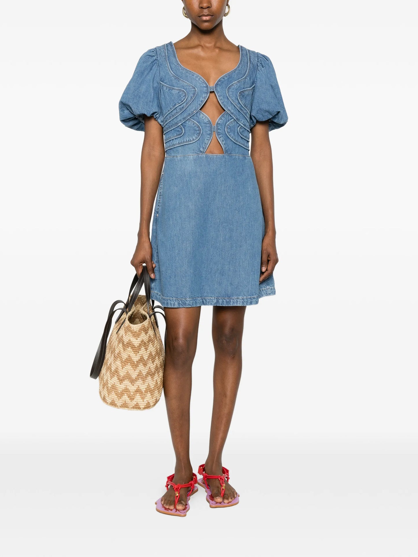 seam-embellishment mini dress