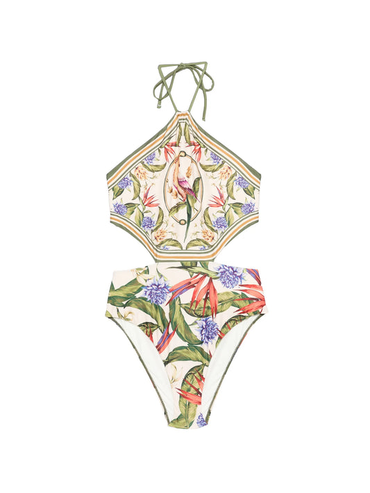 Strilitzia cut-out floral-print swimsuit