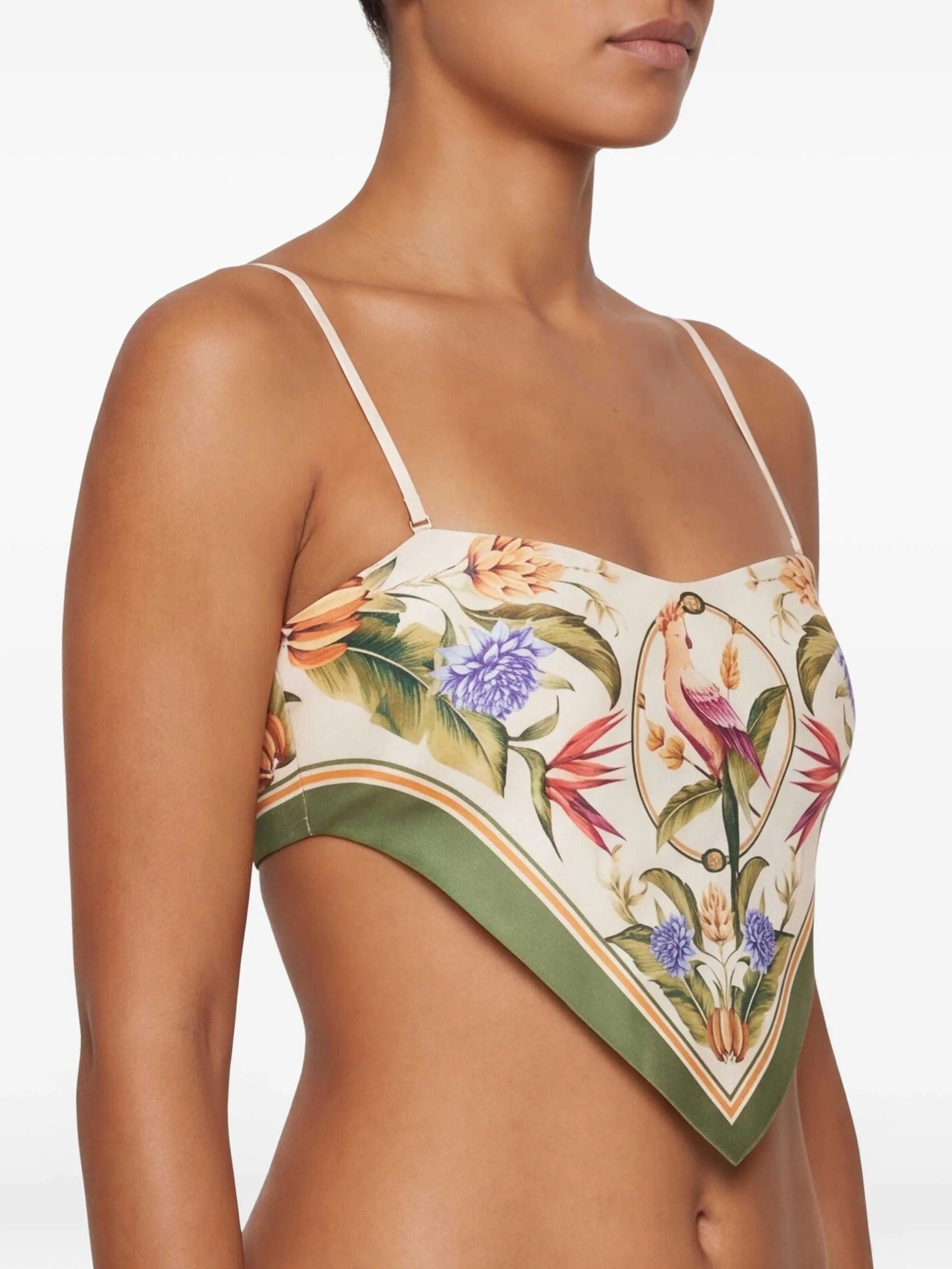 Strilitzia floral-print handkerchief-hem bikini top