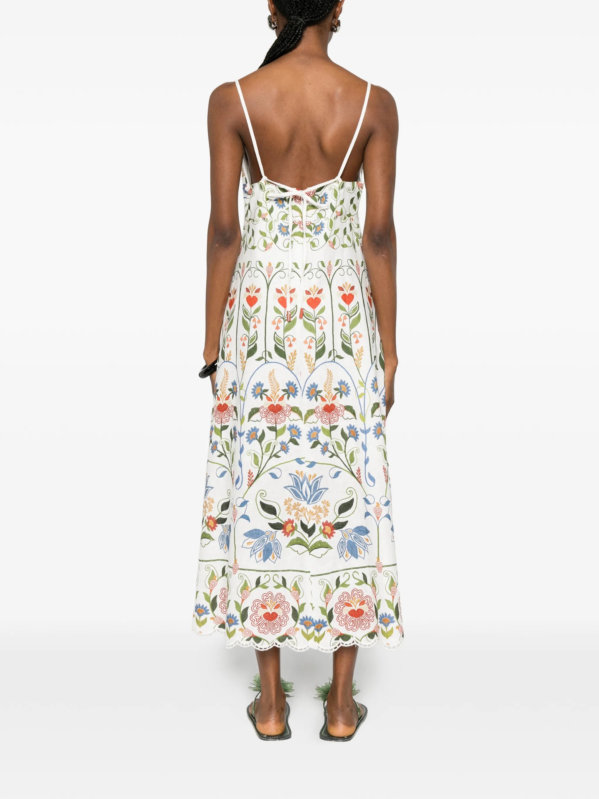 embroidered scallop-edge midi dress