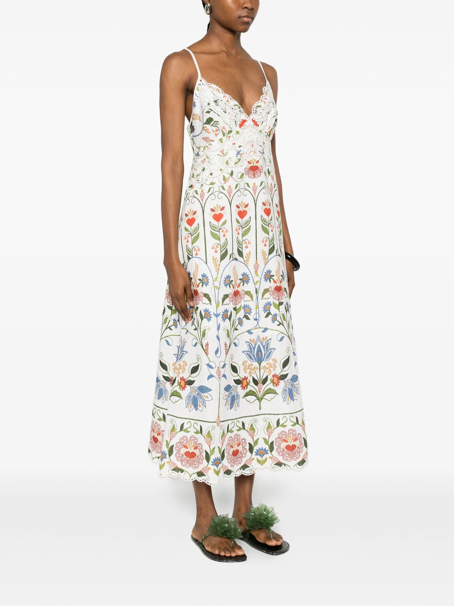 embroidered scallop-edge midi dress
