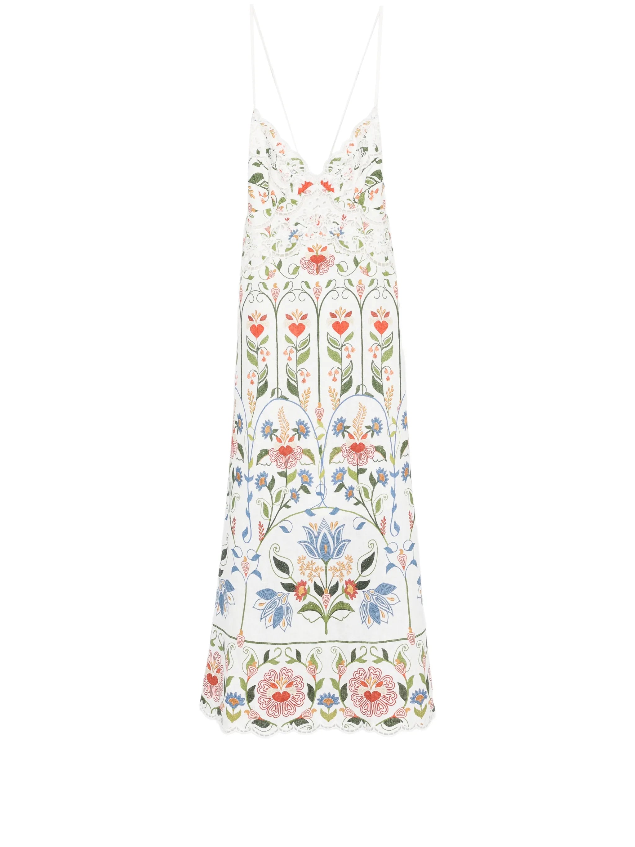 embroidered scallop-edge midi dress