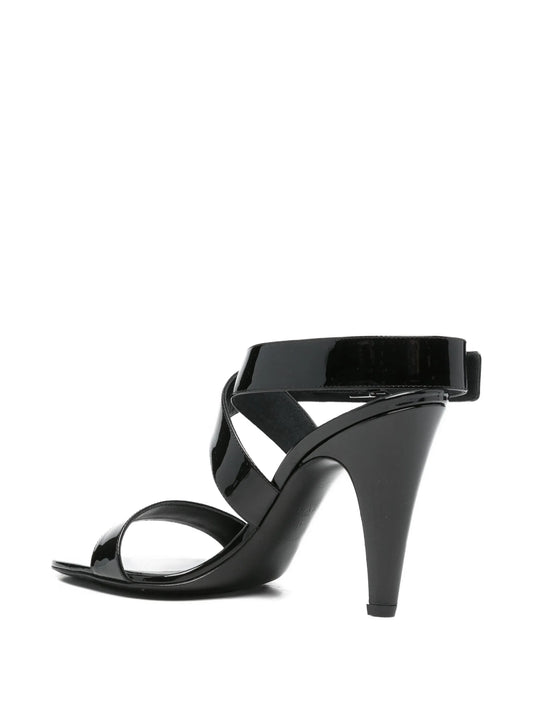 crossover patent-leather heeled sandals