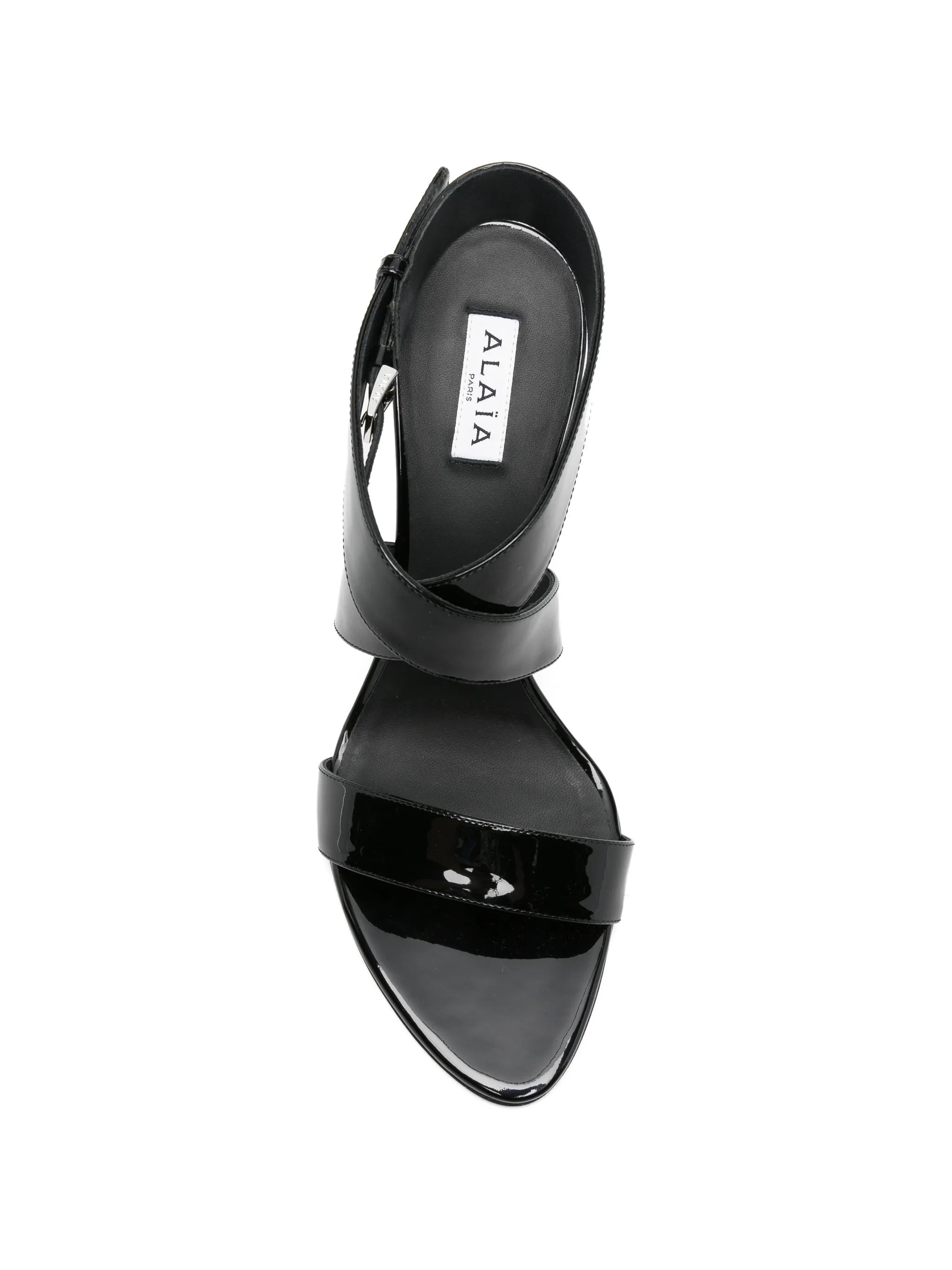 crossover patent-leather heeled sandals
