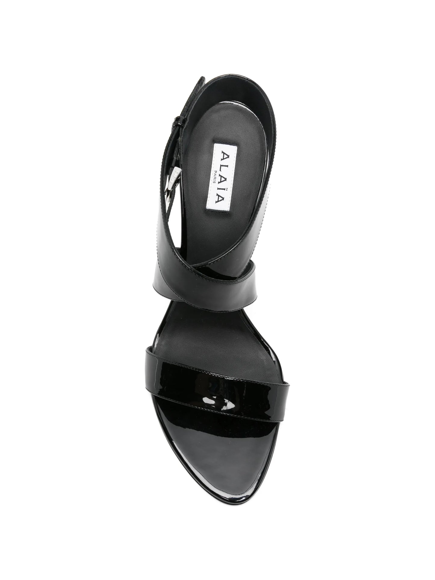 crossover patent-leather heeled sandals