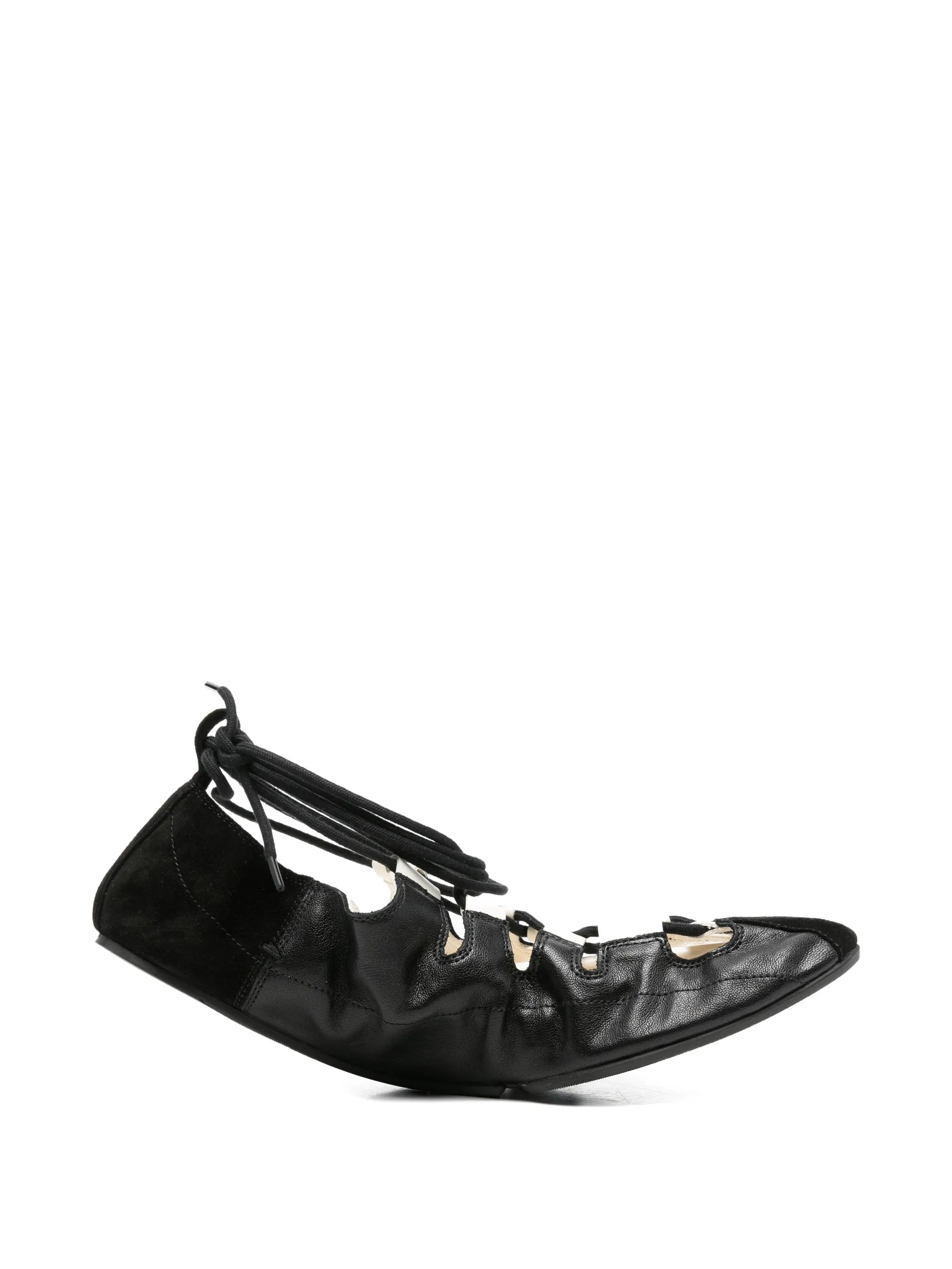 fold laced flats in leather