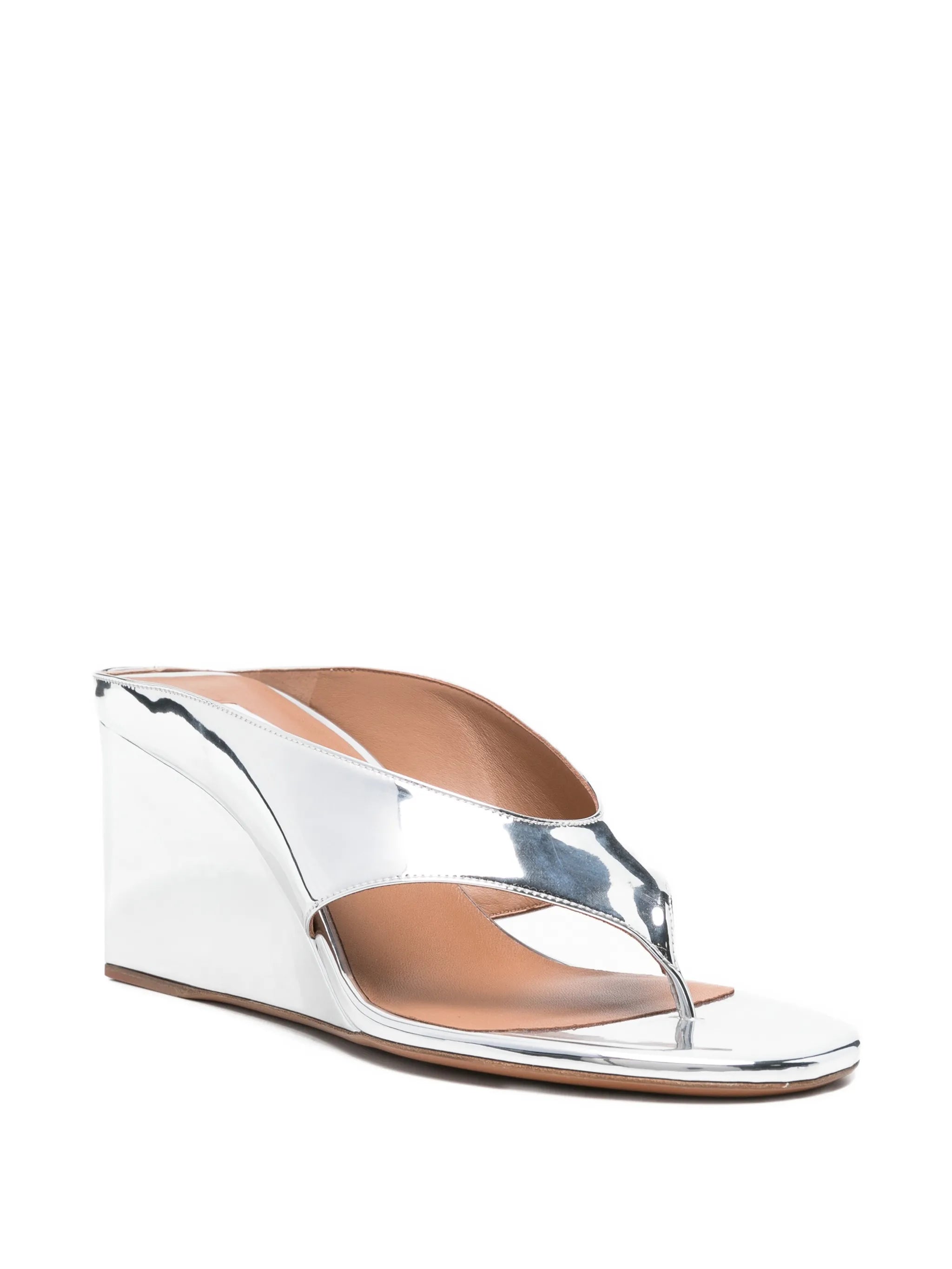 mirror leather wedge mules