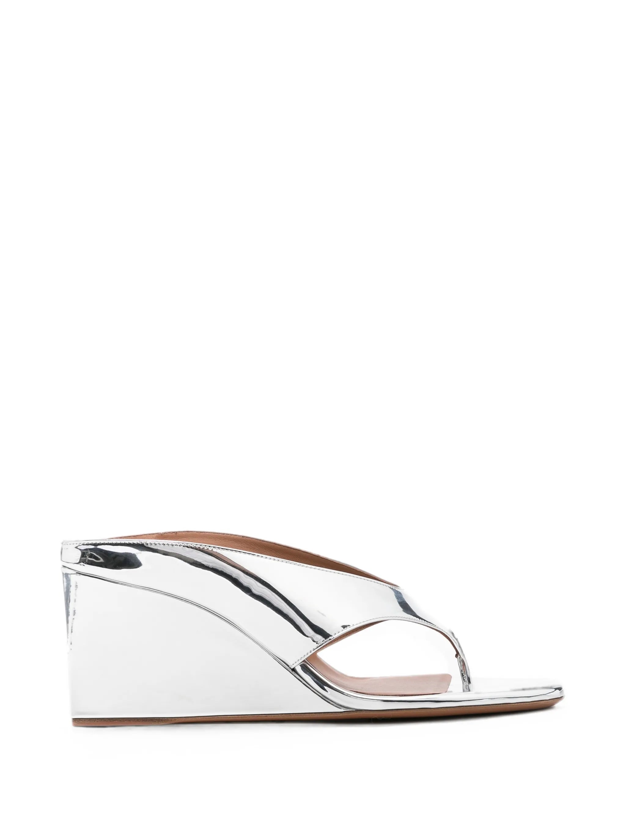 mirror leather wedge mules
