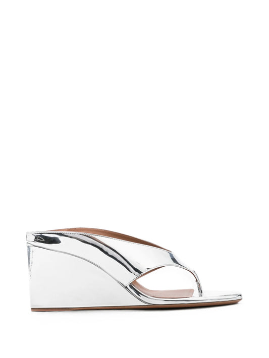 mirror leather wedge mules