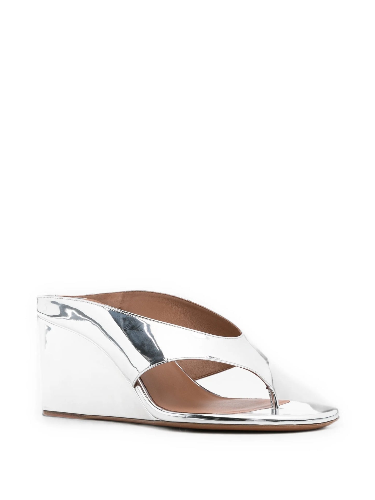 mirror leather wedge mules