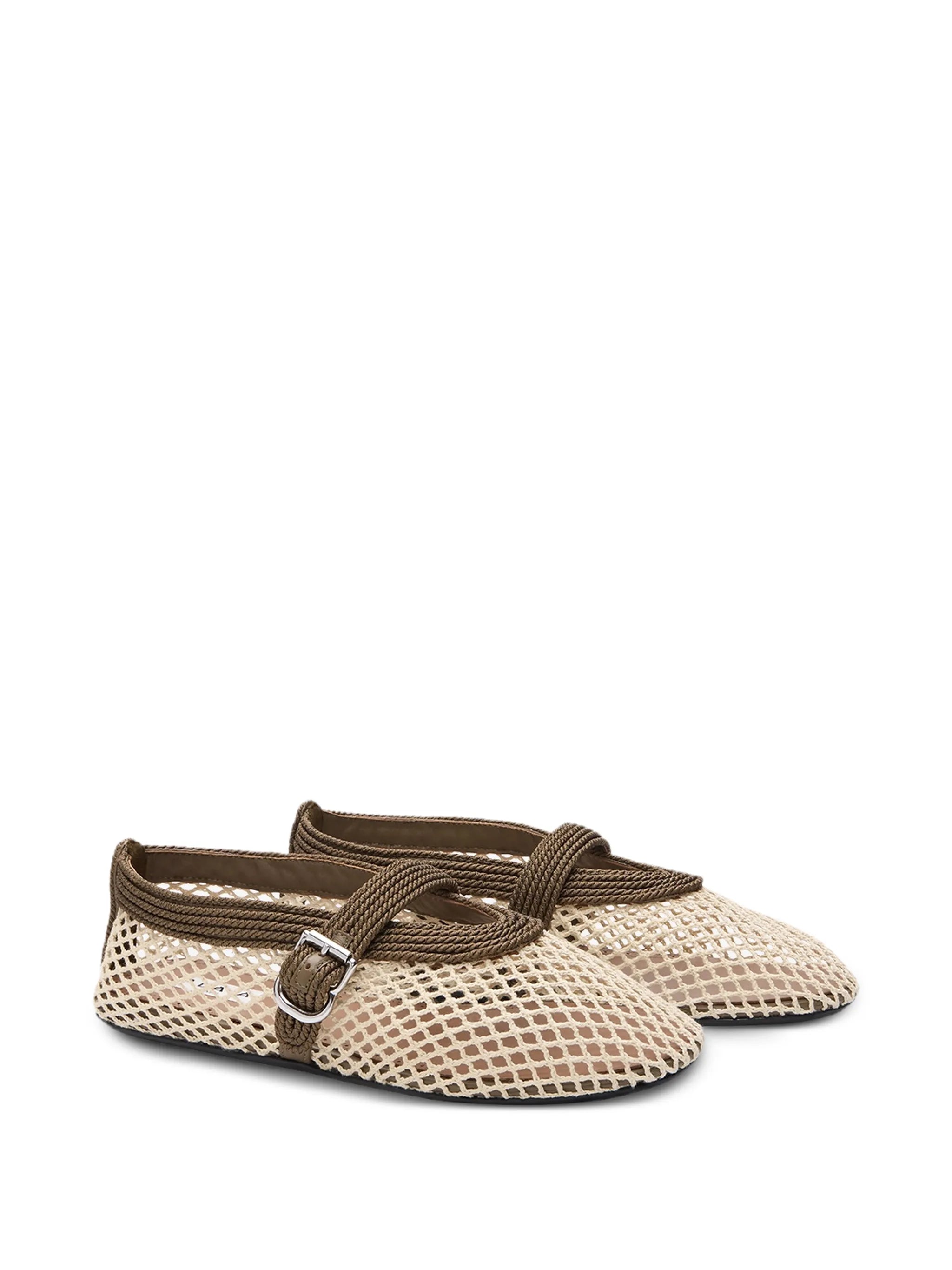 Ballet flats in fishnet and satin cord