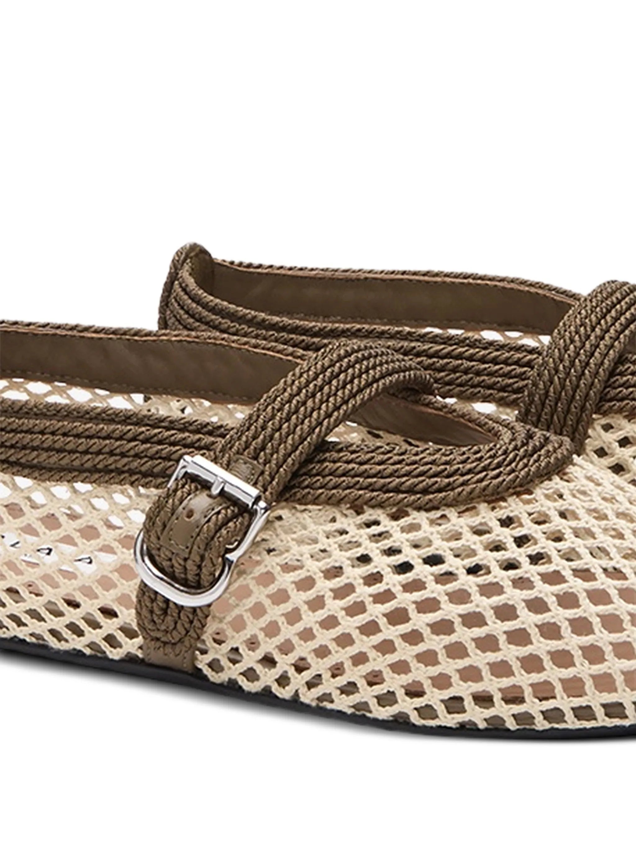 Ballet flats in fishnet and satin cord