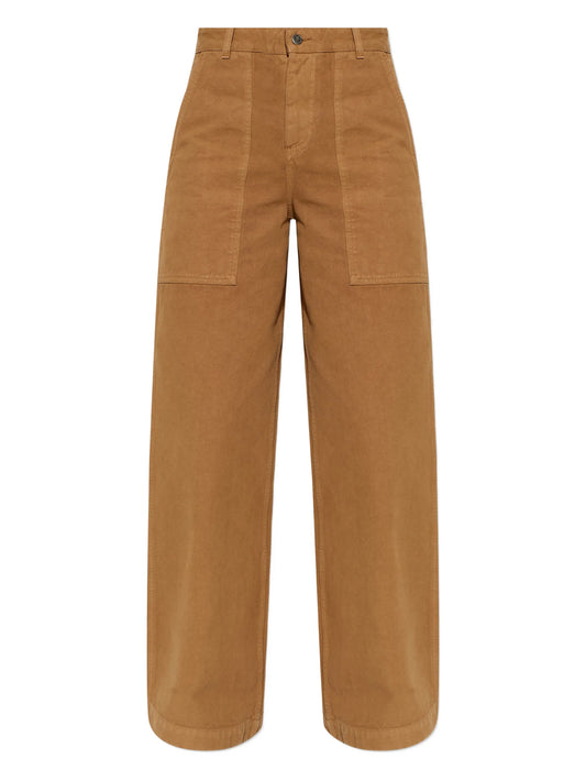 leather logo cotton trousers