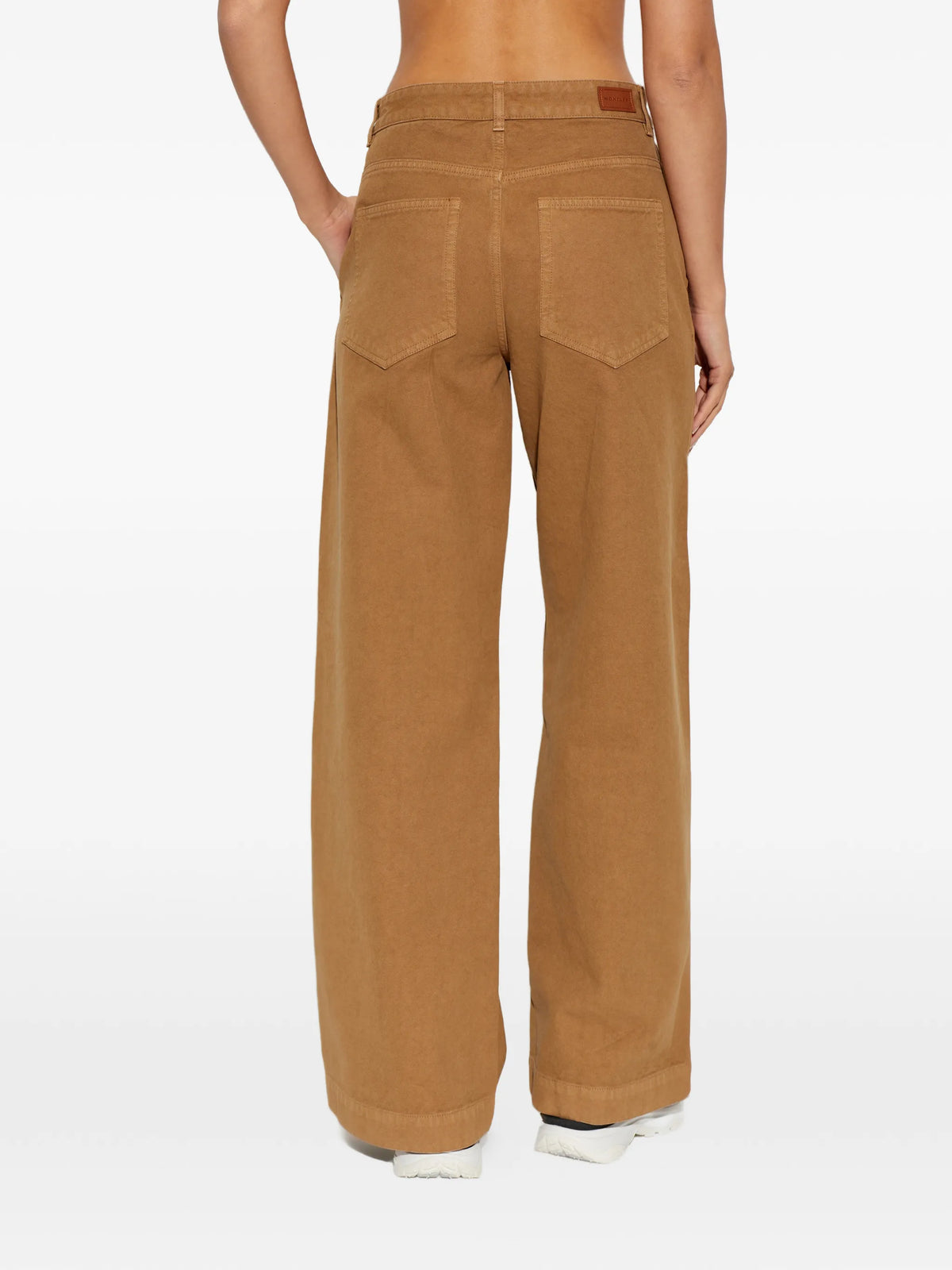 leather logo cotton trousers