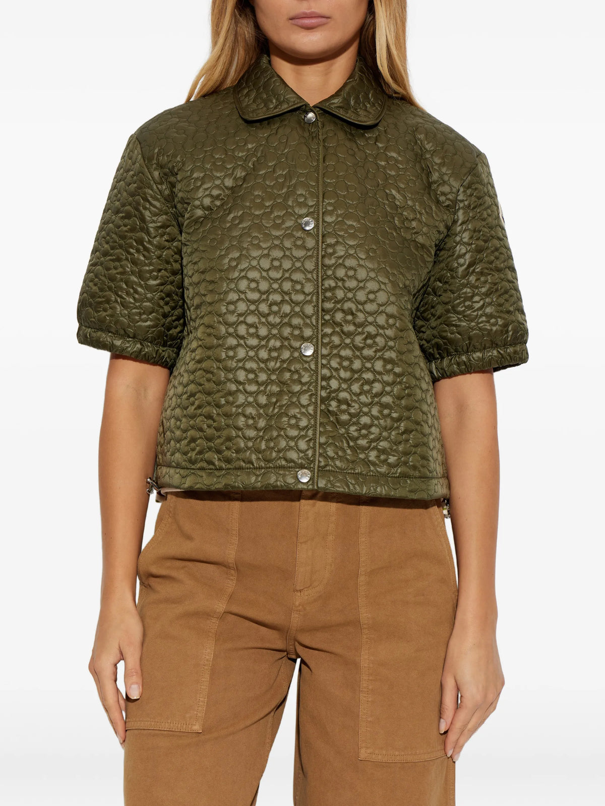 floral-quilted padded short sleeve shirt