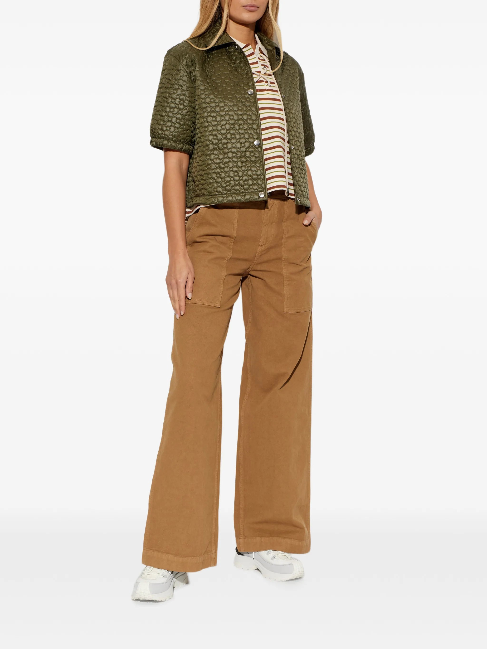 floral-quilted padded short sleeve shirt