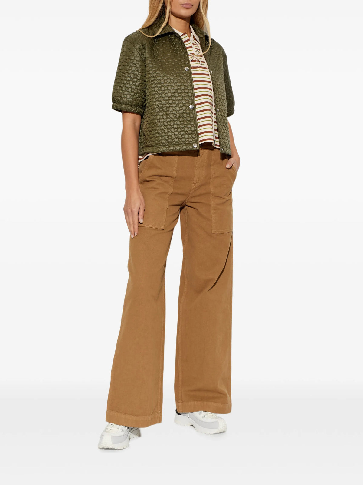 floral-quilted padded short sleeve shirt