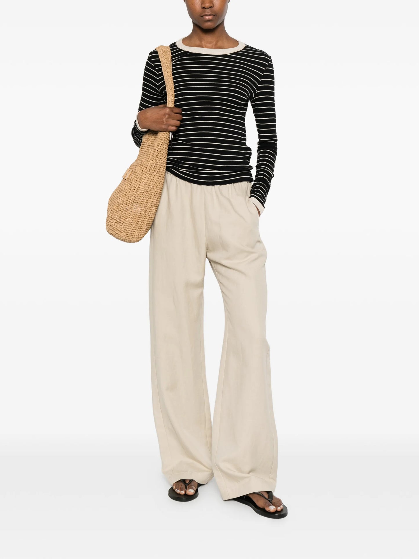 striped long-sleeved cotton T-shirt