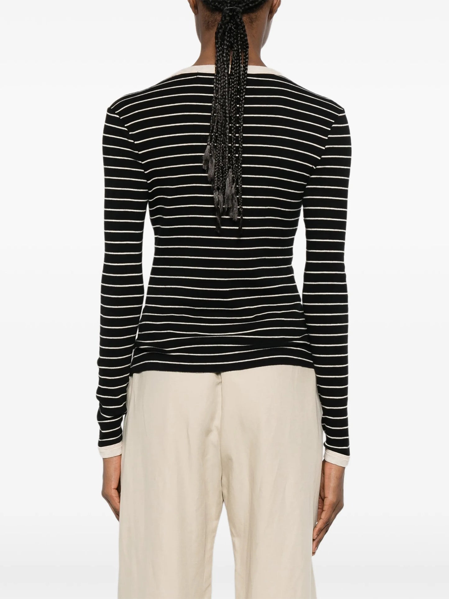 striped long-sleeved cotton T-shirt