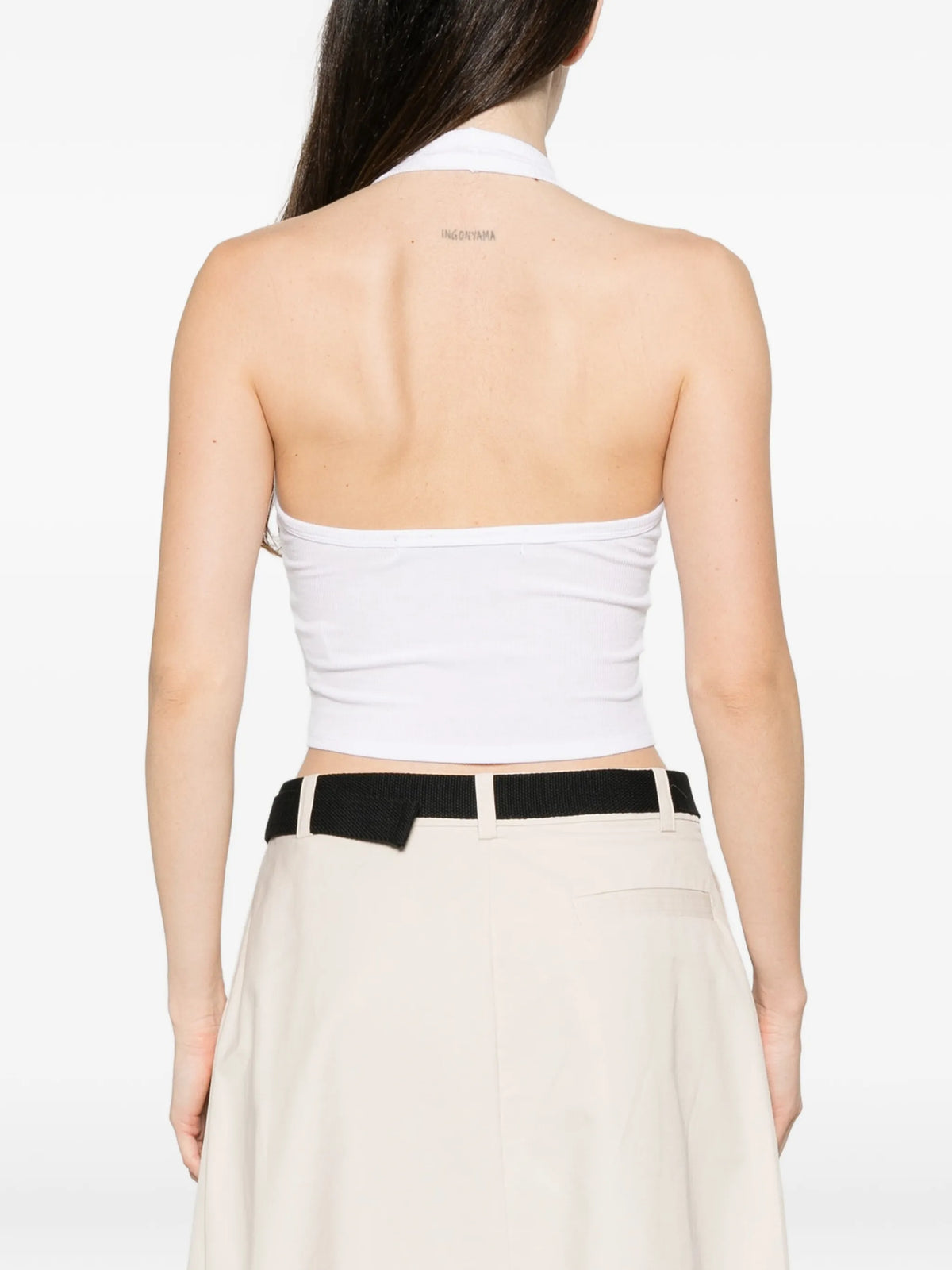 fluid silk-rib U-neck halter top
