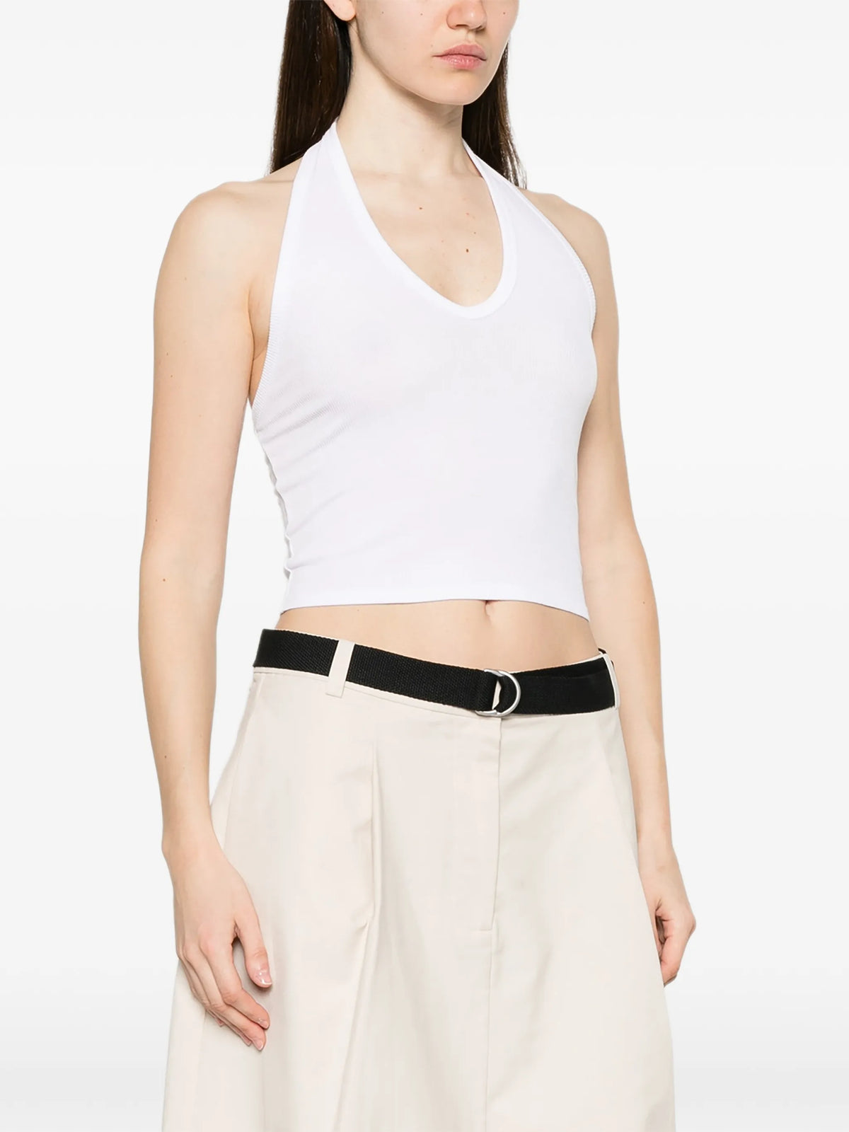 fluid silk-rib U-neck halter top