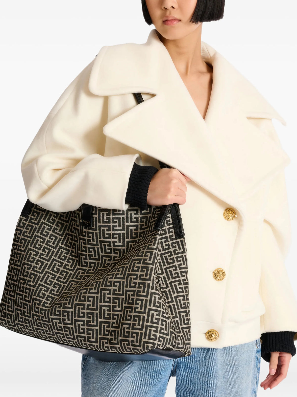 medium Release Shopper bag in monogram jacquard and calfskin leather