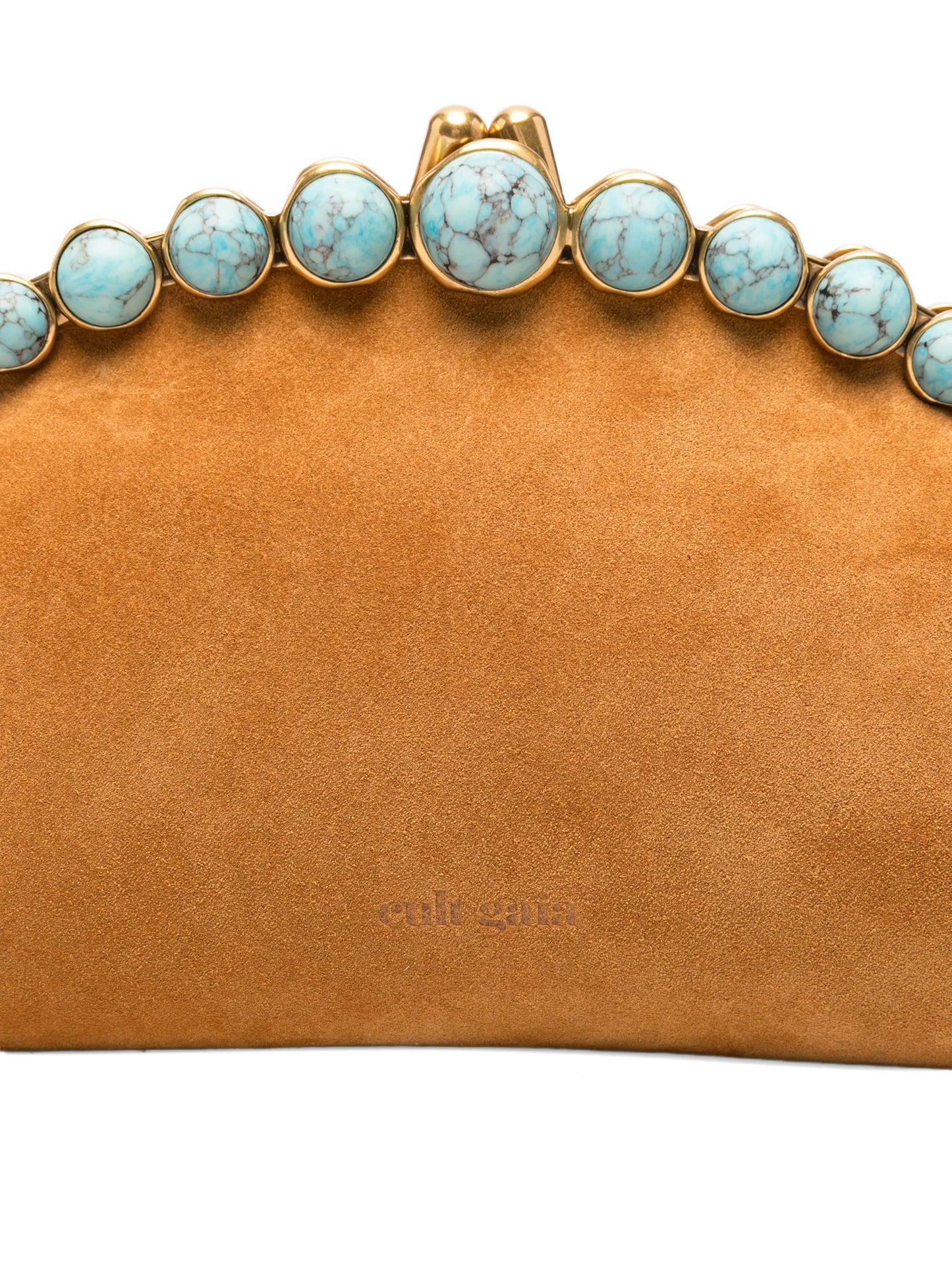 Una stone-embellished suede clutch bag